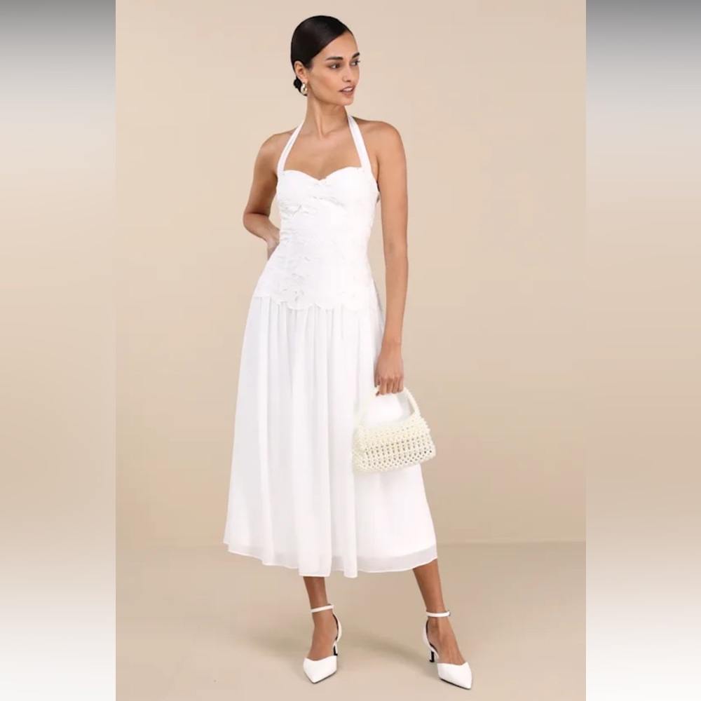 Lulu's White Midi Halter Dress